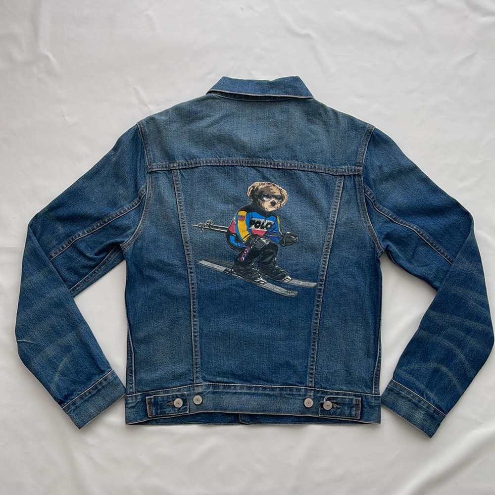 Polo Ralph Lauren Mens Alpine Racing Polo Ski Bear Denim Trucker Jacket Sz S New
